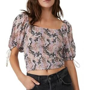 Free people NWT Back on Top Crop Top floral Med smocked puff sleeve